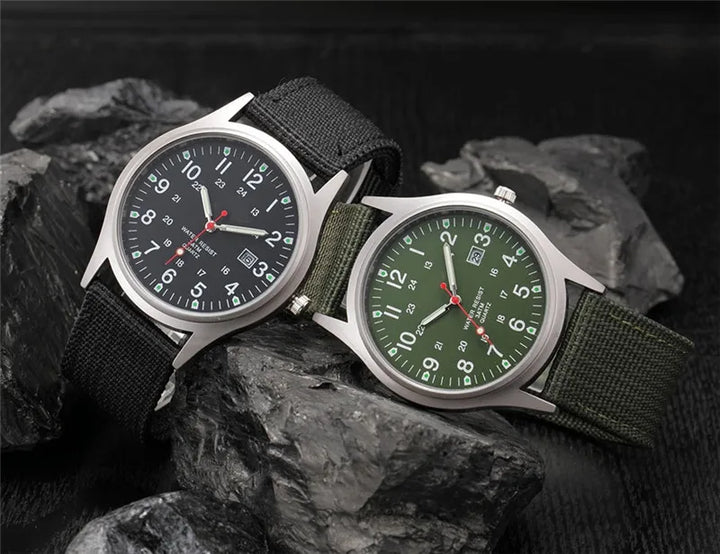 Quartz Field Watch Nylon Strap Military Style Date Luminous