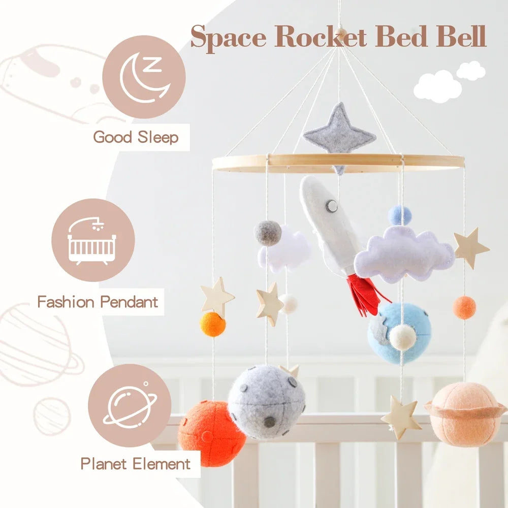 Wooden Rocket Crib Mobile Newborn Sensory Toys Soothing