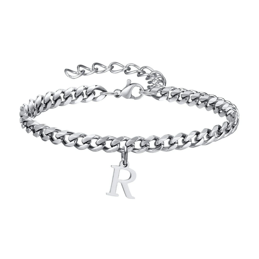 Initials Cuban Link Bracelet Stainless Steel Adjustable