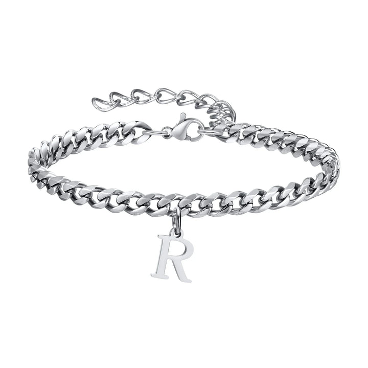 Initials Cuban Link Bracelet Stainless Steel Adjustable