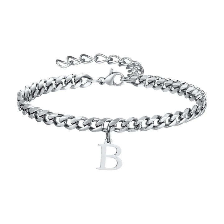 Initials Cuban Link Bracelet Stainless Steel Adjustable