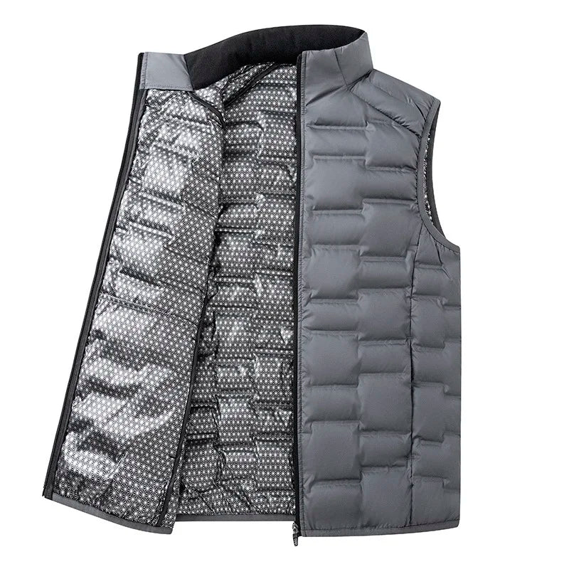 Warm Cozy Men’s Down Vest - Stand Collar, Duck Down, Winter