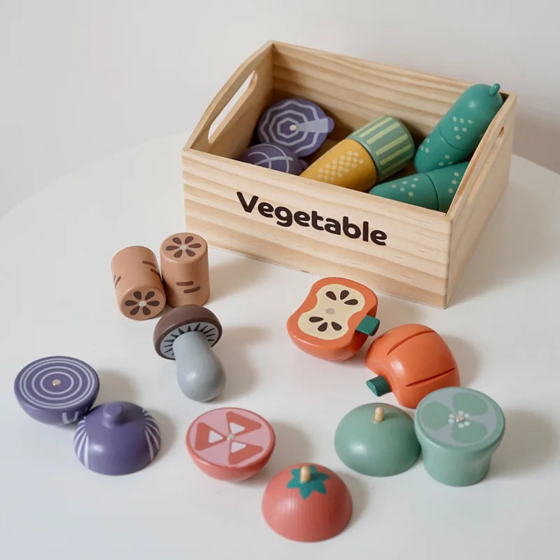 Wooden Kids Kitchen Playset with Cutting Food Accessories - Fruits, Vegetables &amp; Bakery Toys