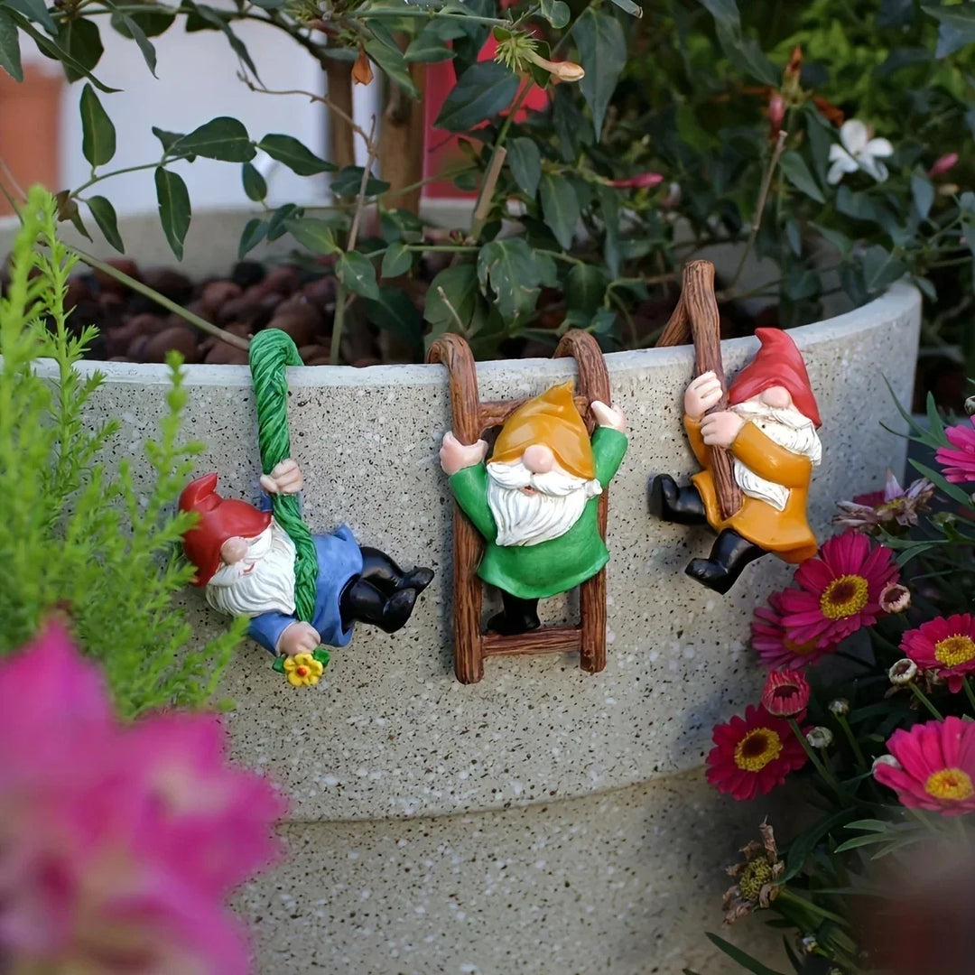 Garden Gnome Ornaments Set - 3pc Hanging Resin Dwarf Figurines For Mini Garden Micro Landscape Decor Outdoor Spring
