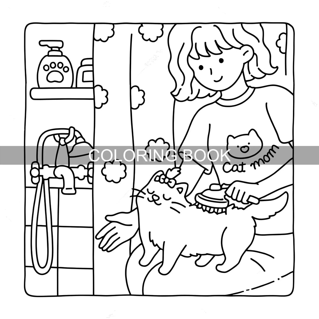 colouring Book 24-Page Cat Family Life Scenes Relaxation Easter Gift Idea For Stress Relief