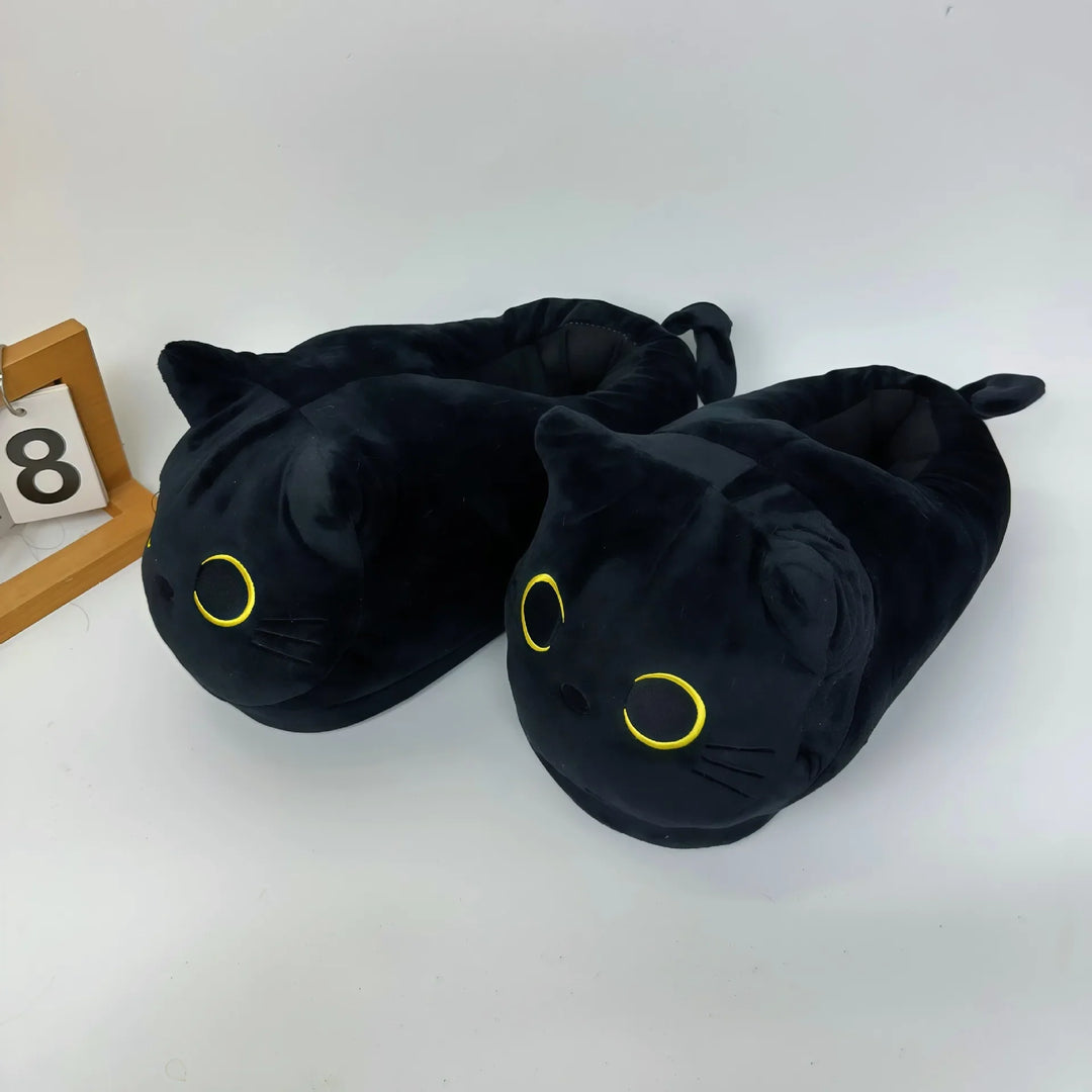 Soft Cozy Unisex Slippers - Siamese Cat Plush Cartoon Design, Canvas, Indoor Use