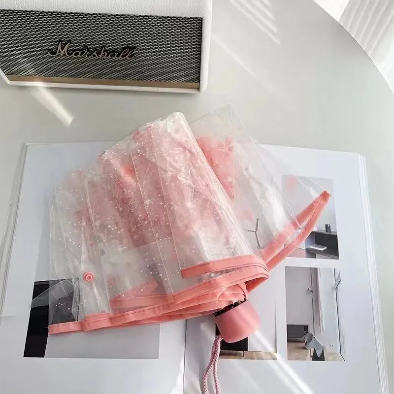 Korean Style Folding Umbrella with Cherry Blossom Design