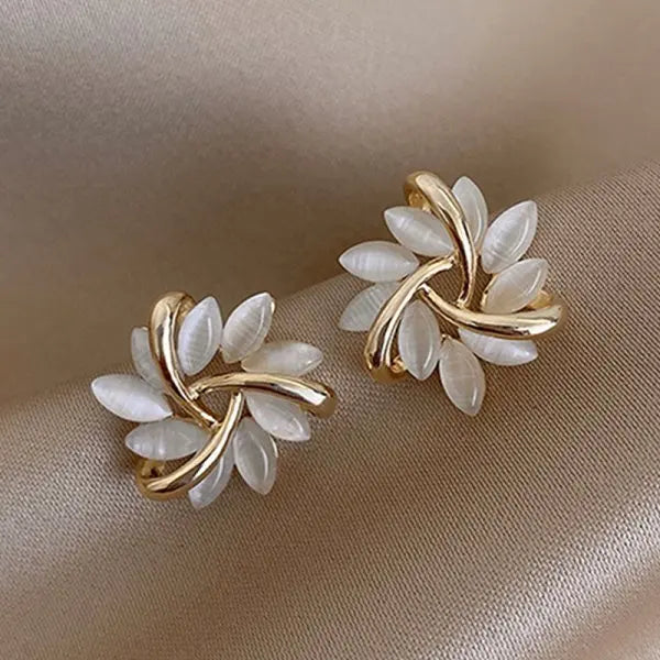 Crystal Flower Earrings Pearl Drop Gold Tone – Korean Style Party Jewelry, Fall 2026 Gift Idea