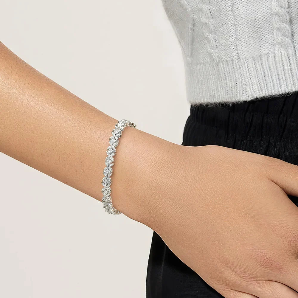Moissanite Tennis Bracelet Sterling Silver Bridal Floral