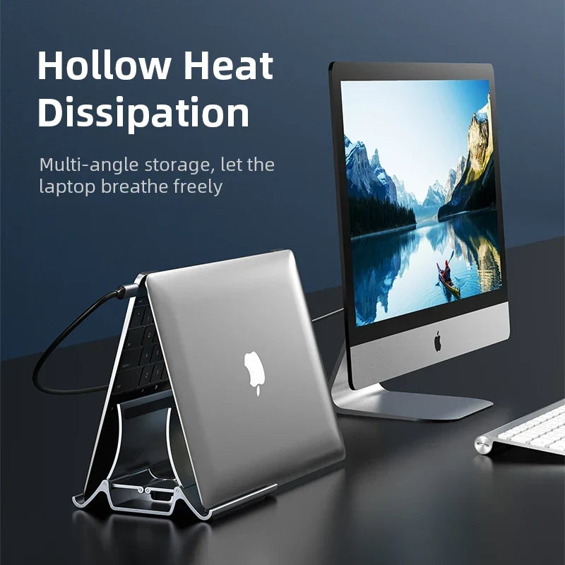 Vertical Laptop Stand with Silicone Grip - Dual Device Holder for MacBook &amp; Tablet, Heat Dissipation,