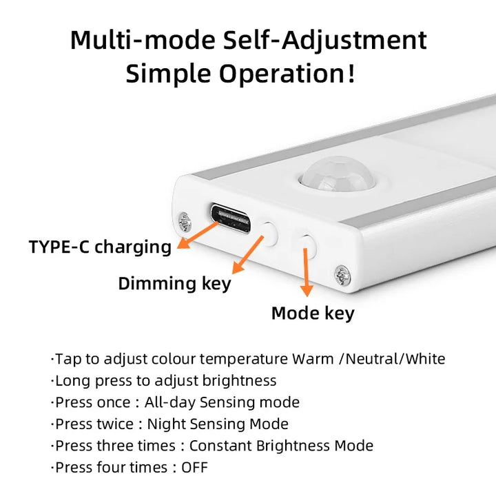 Wireless LED Motion Sensor Cabinet Light – Dimmable Type-C Rechargeable Night Lamp for Closet Kitchen 2026