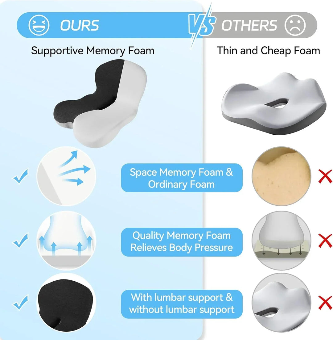 Memory Foam Seat Cushion – Ergonomic Lumbar Support for Office Chair and Car, Stress Relief