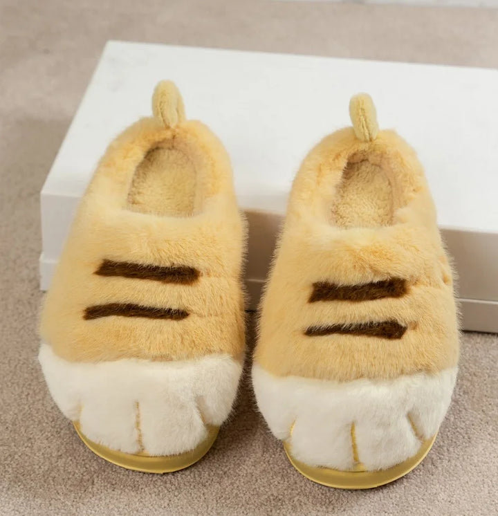 Warm cozy unisex slippers - cat-paw plush design, plush faux fur, indoor winter wear