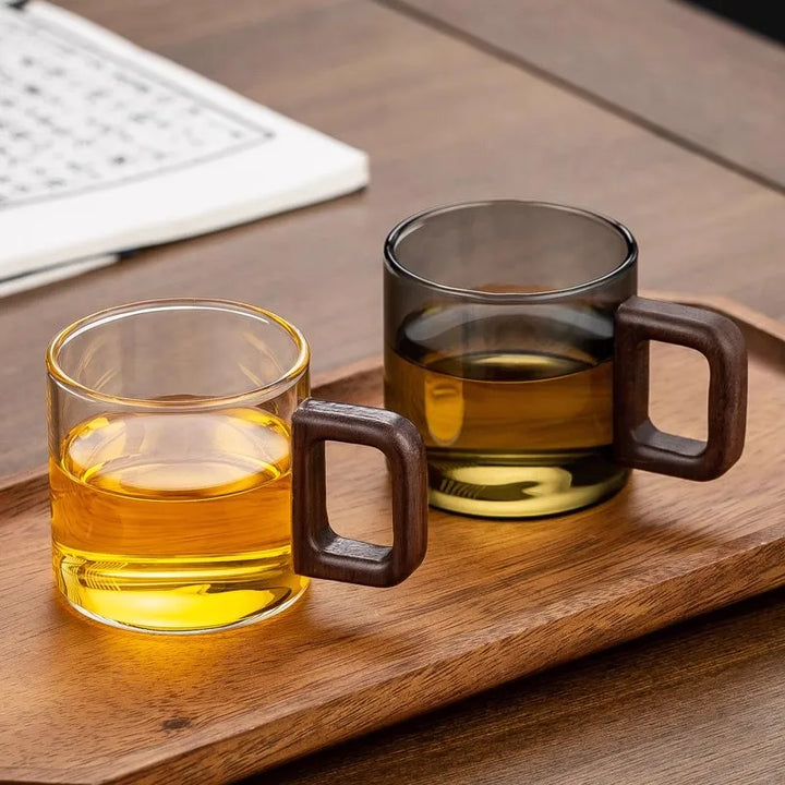 360ML High Borosilicate Glass Wood Tea Cup - Large Capacity Drinking Coffee Mug