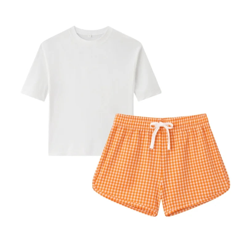 Quick-Dry Unisex Kids Swimsuit - One-Piece Gingham Plaid, Polyester, For Summer Vacation