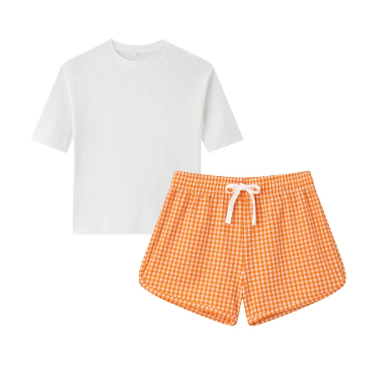 Quick-Dry Unisex Kids Swimsuit - One-Piece Gingham Plaid, Polyester, For Summer Vacation