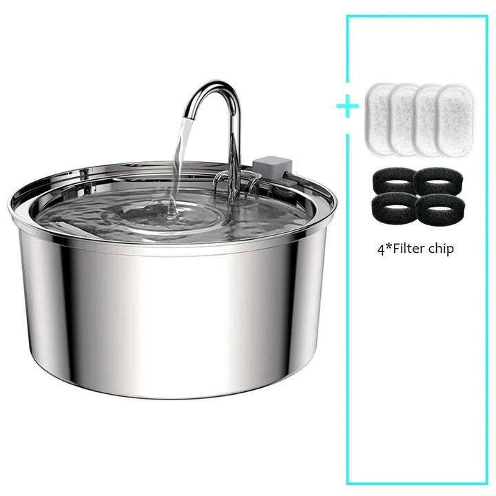 Stainless Steel Automatic Pet Water Fountain USB Mute Dog Cat Filter Bowl