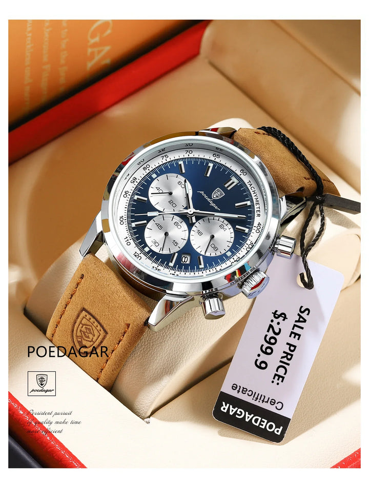 Quartz Watch Leather Chronograph Military Style 2025