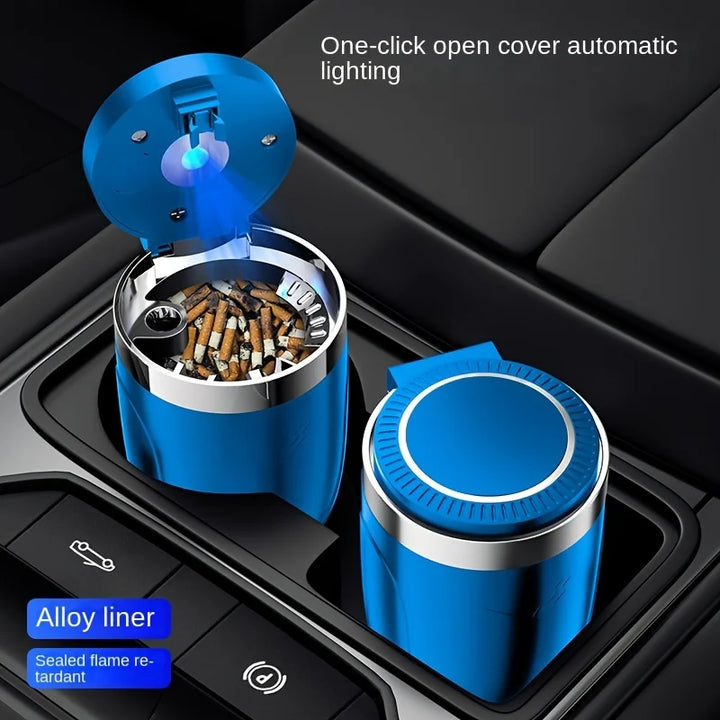 Car Ashtray One-Click Opening with LED Light - Splash Proof Alloy Liner, Automotive Interior Accessory Fall 2026 Gift