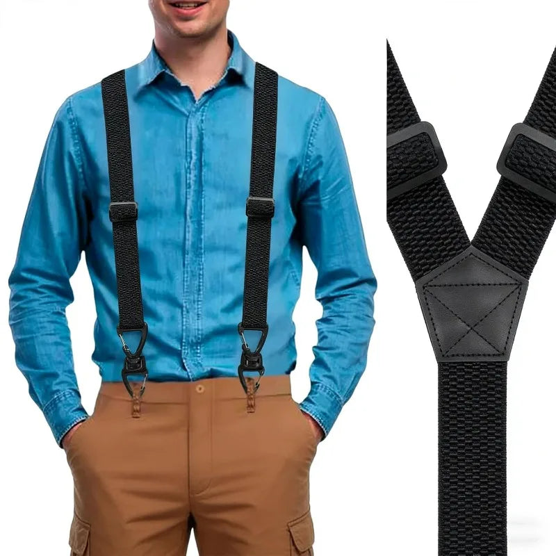 Suspenders Black 3.8cm Wide Y-Back Elastic Work Braces Fall 2026 With Plastic Gripper Clasps
