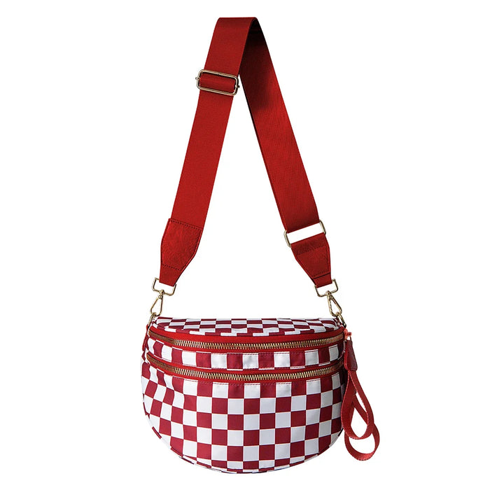Versatile unisex crossbody bum bag – checkered nylon, box shape, travel and daily use
