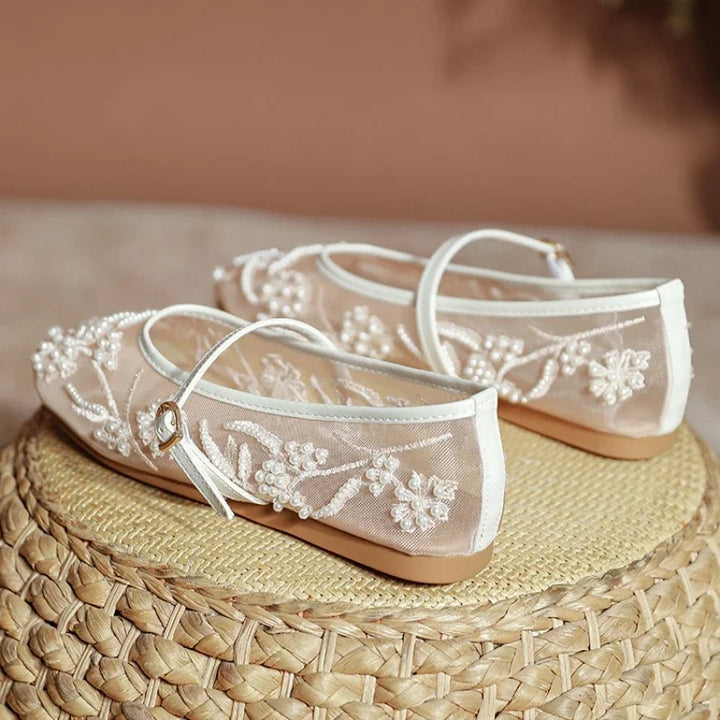 Lightweight Women’s Ballet Flats - Mary Jane Mesh, Beaded