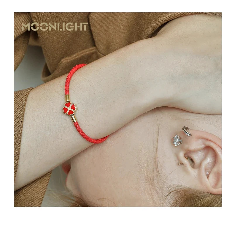 Four Leaf Clover Braided Leather Lucky Bracelet Gift