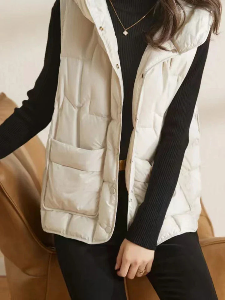Lightweight Women Hooded Down Vest - Boxy, Down, Autumn