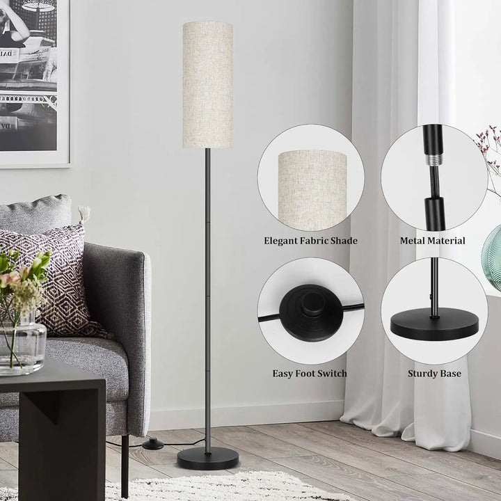 Japandi  Modern Floor Lamp With Fabric Shade Stepless Dimming