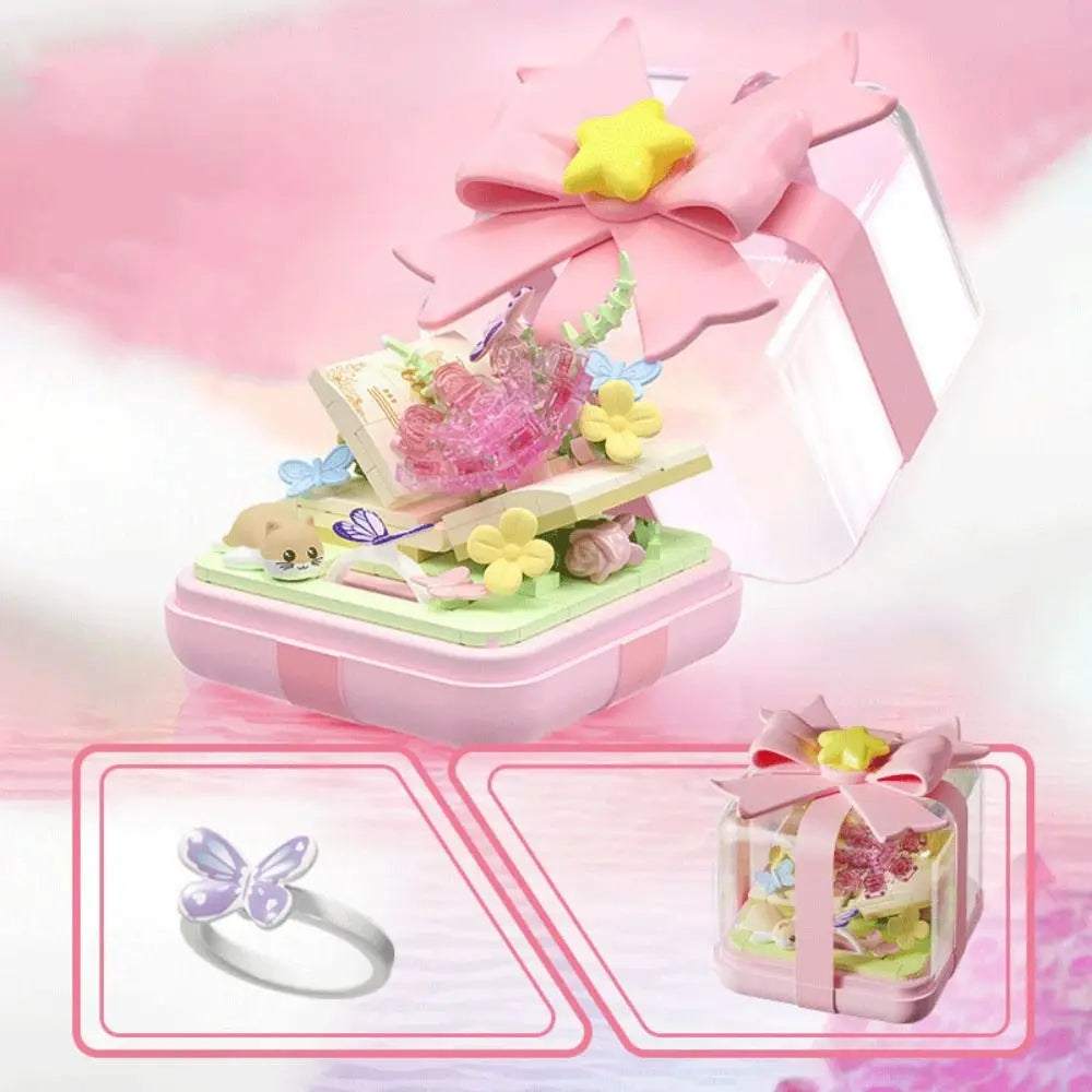Plastic Building Block Flower Ring Box - DIY Decoration for Kids, Safe ABS Material