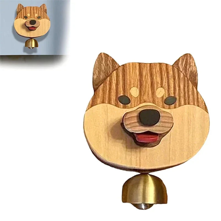Wooden Shiba Inu Wind Chime Doorbell - Magnetic Shopkeepers Bell for Door Opening