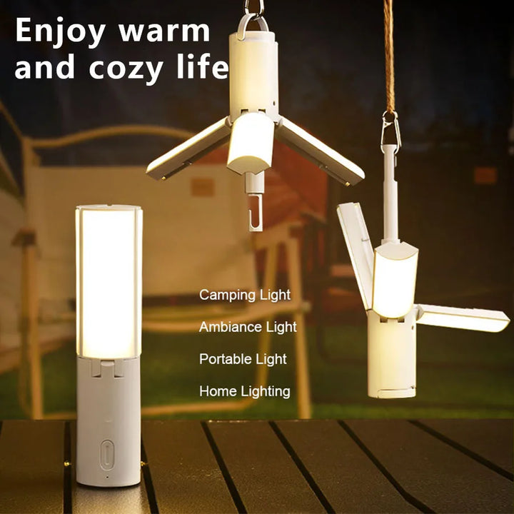 Folding Outdoor Camping Light Portable Lantern Rechargeable 3 Modes Dimmable for Tent Emergency Use