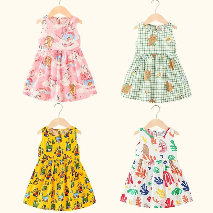 Soft girls’ dress - sleeveless a-line, assorted prints and patterns, cotton, for summer wear