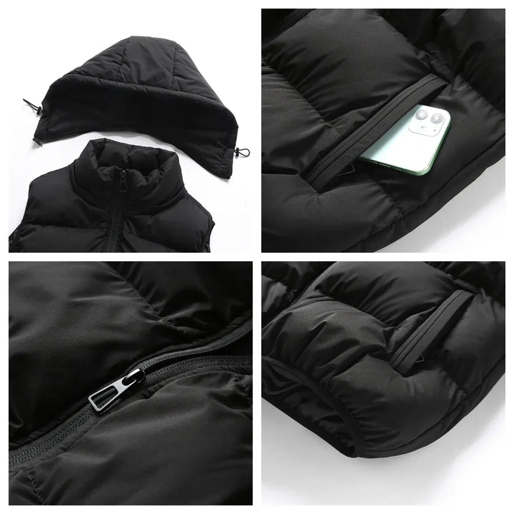 Insulating Men’s Puffer Vest - Hooded, Cotton, For Winter