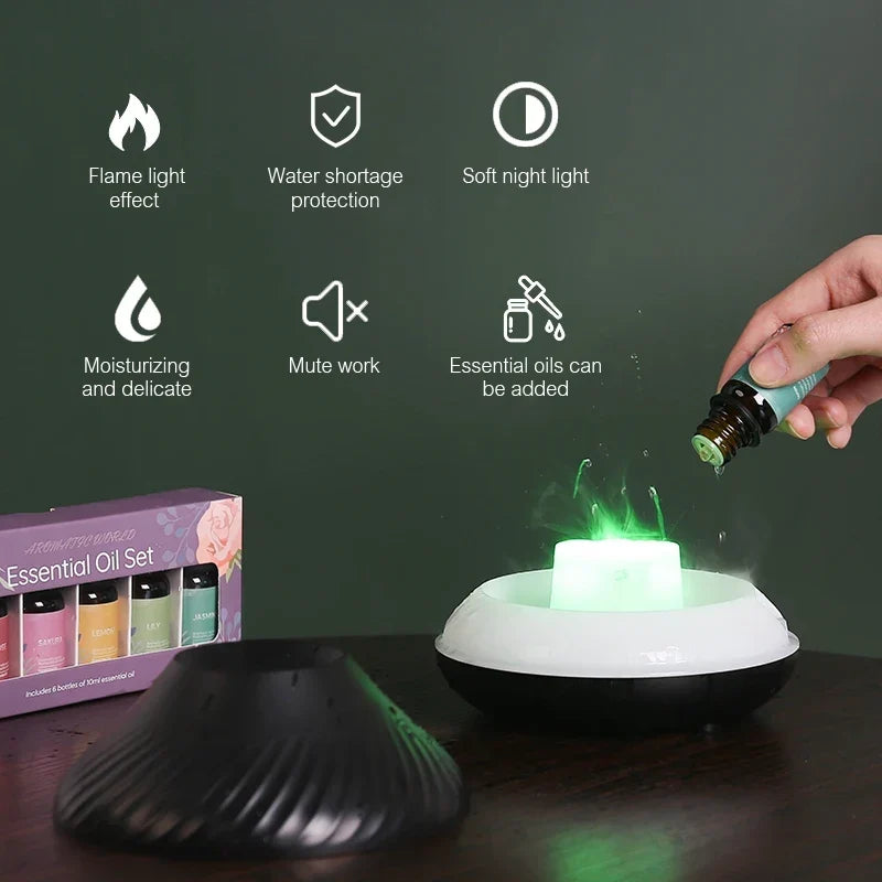 Volcanic Aroma Diffuser Essential Oil Lamp 130ml USB Humidifier with colour Flame Night Light