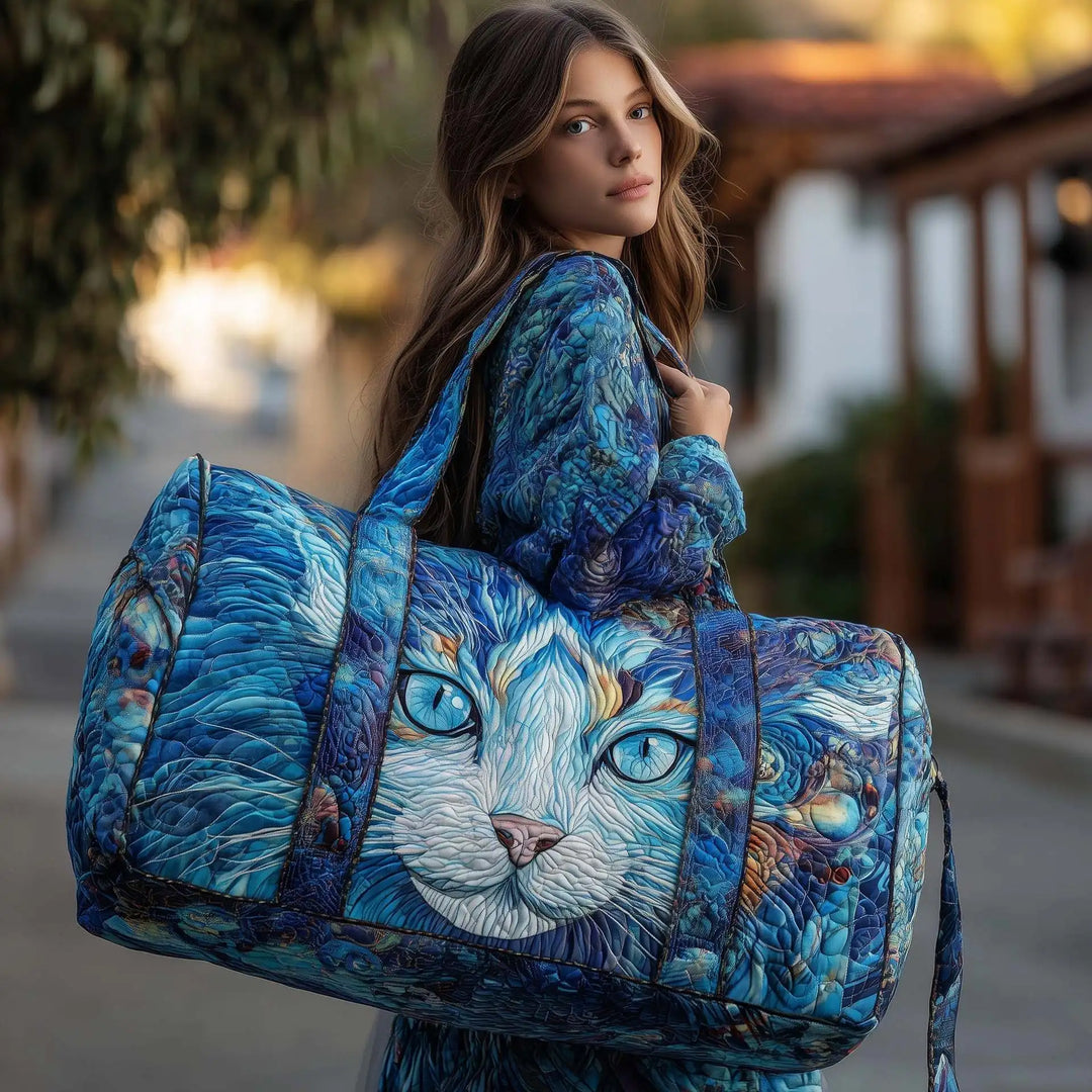 Soft Unisex Travel Tote - Quilted, Cat-Embroidered Fabric, For Beach, Hiking, Camping