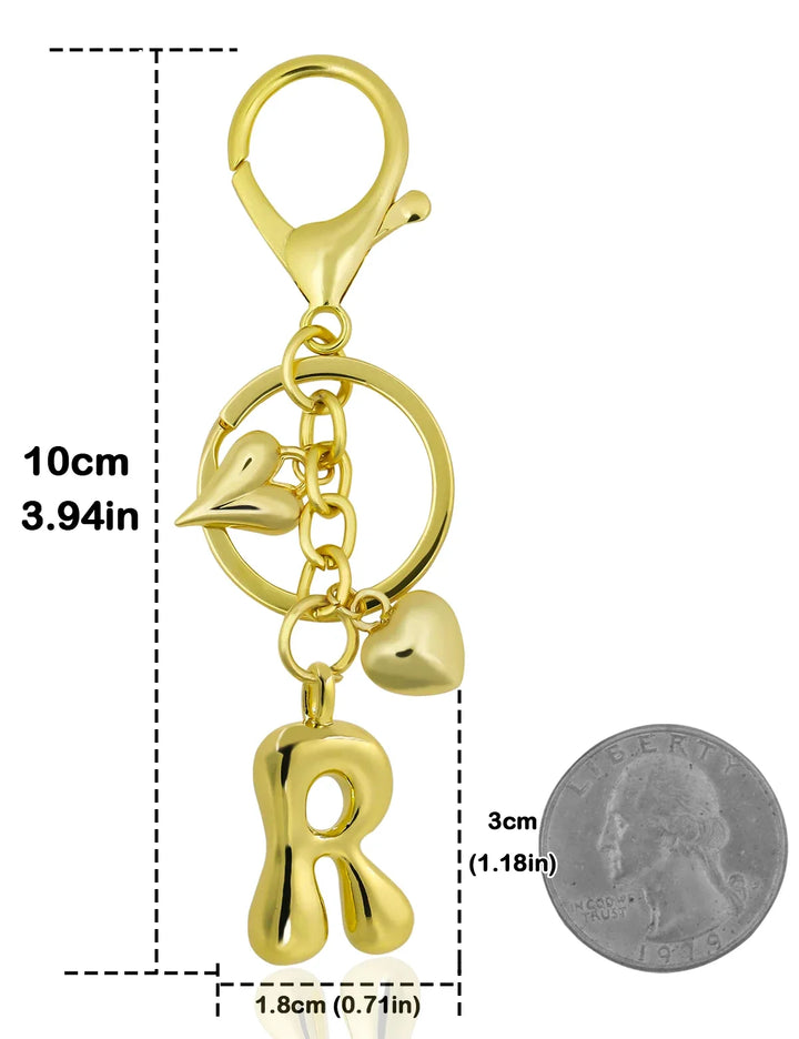 Personalized Keychain Gold Bubble Letter Bag Charm Gift