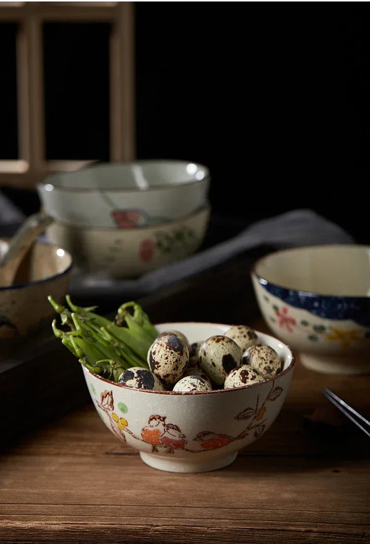 Ceramic 4.5 Inch Japanese Rice Bowl Retro Home Tableware