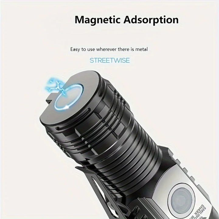 Tactical LED Mini Flashlight - USB Rechargeable 5 Modes Work Light for Hiking, Camping, Car Repair, Portable Torch with Clip &amp; Magnet