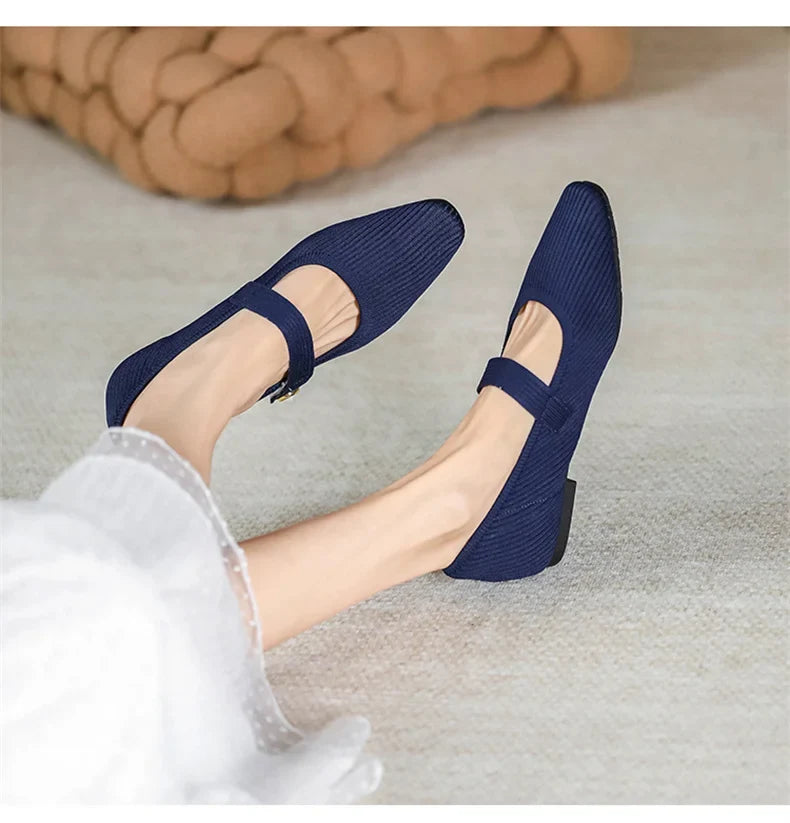 Stretchy Women Mary Jane Flats - Ribbed Knit For Spring