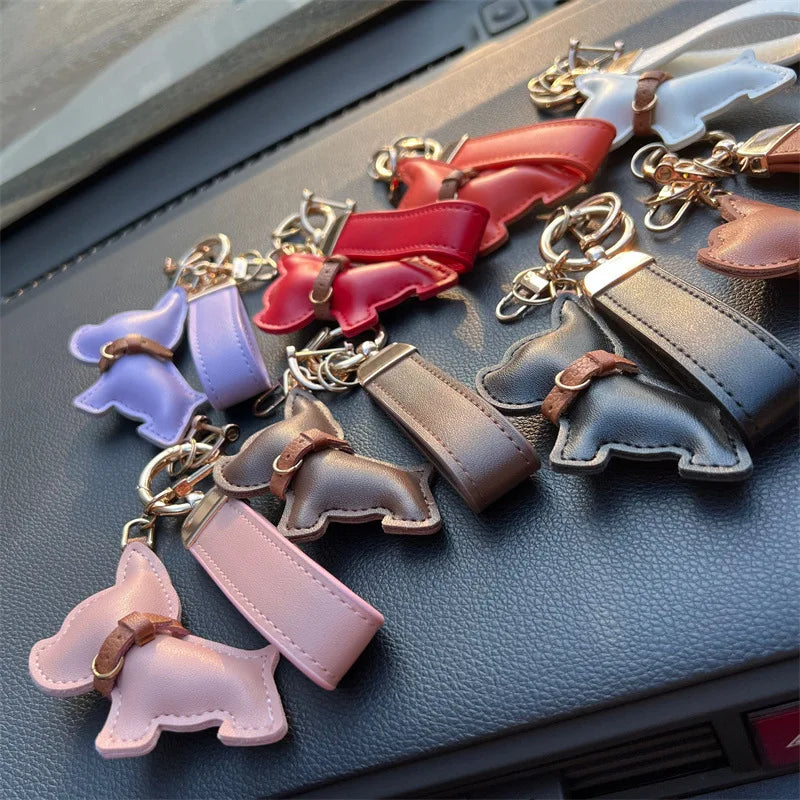 Leather Dog Keychain Car Charm Bag Hanging Accessory