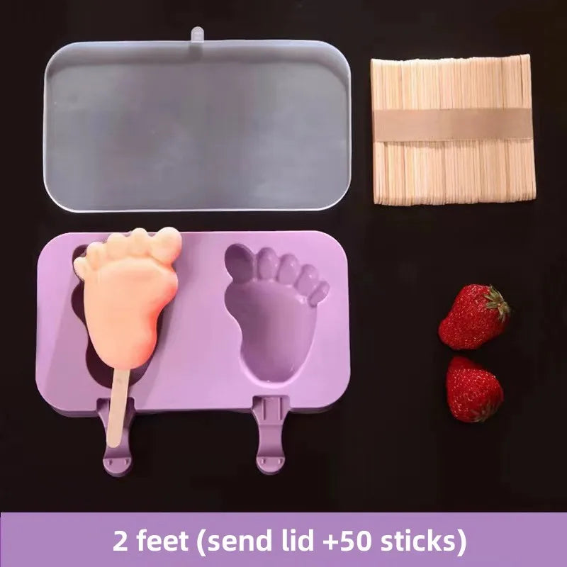 Silicone Ice Cream Mold Set with Lids, Fun Shapes Ice Pop Maker for Homemade Treats, Easy Release and Dishwasher Safe