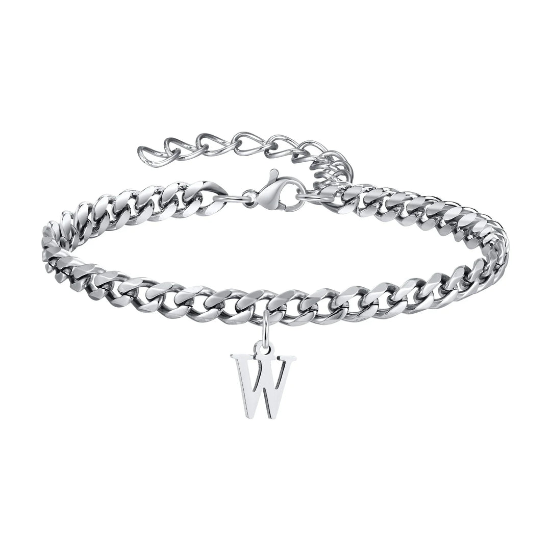 Initials Cuban Link Bracelet Stainless Steel Adjustable