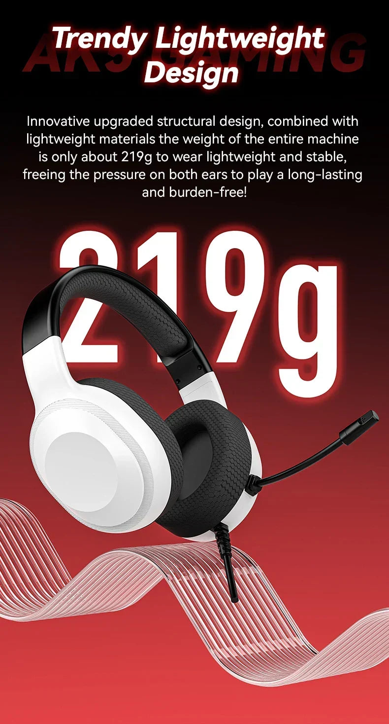Gaming Headset Wired Lightweight With Omnidirectional Mic