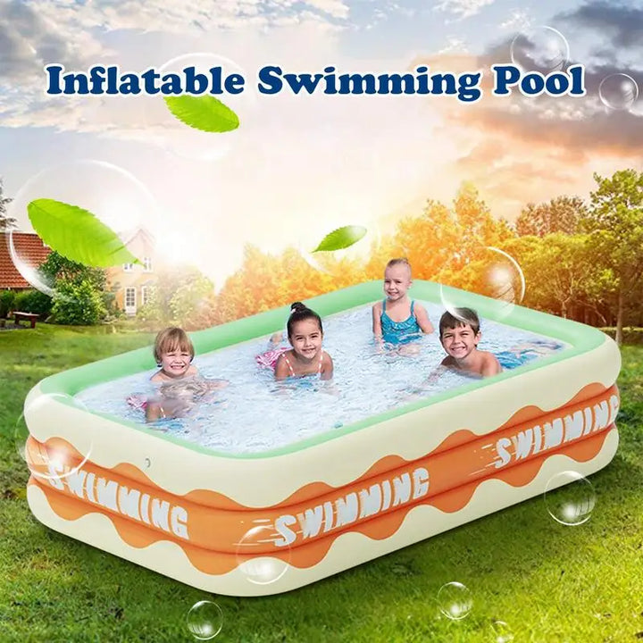 Inflatable Family Swimming Pool with Thickened Bubble Bottom for Kids and Adults, Easy Setup Indoor/Outdoor Fun