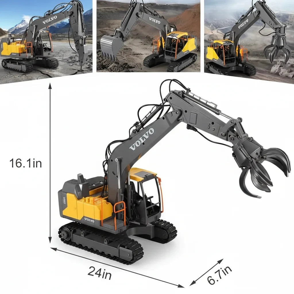 RC Excavator 1/16 Scale Alloy Digger 3in1 Construction Vehicle Fall 2025 Gift Idea