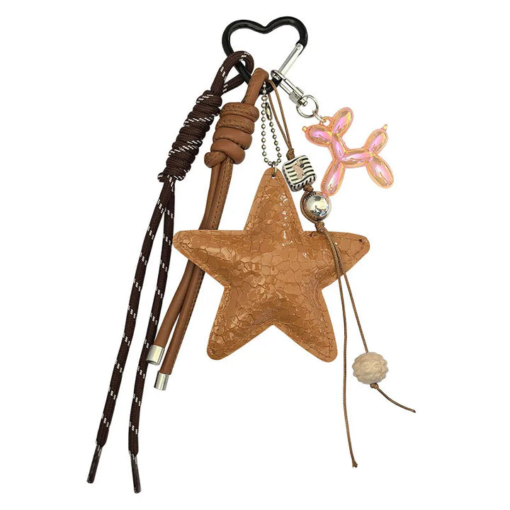 Y2K Leather Star Keychain Dachshund Bag Charm Anti Lost