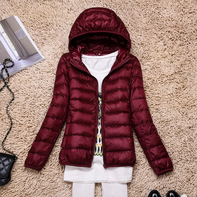 Lightweight Women’s Down Jacket - Hooded, Packable Travel