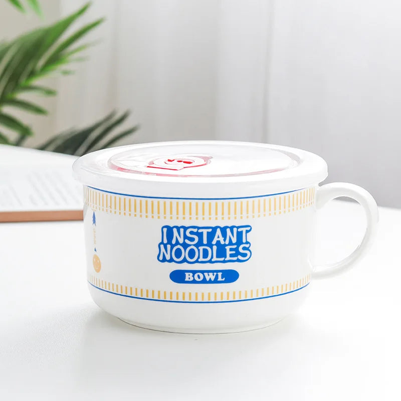 Instant Noodle Bowl Ceramic With Handle And Lid Large