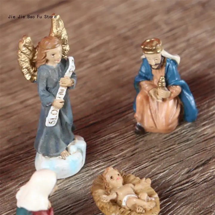 Nativity Scene Set Resin Figurines Miniature Baby Jesus Manger Decor Christmas Gift Idea